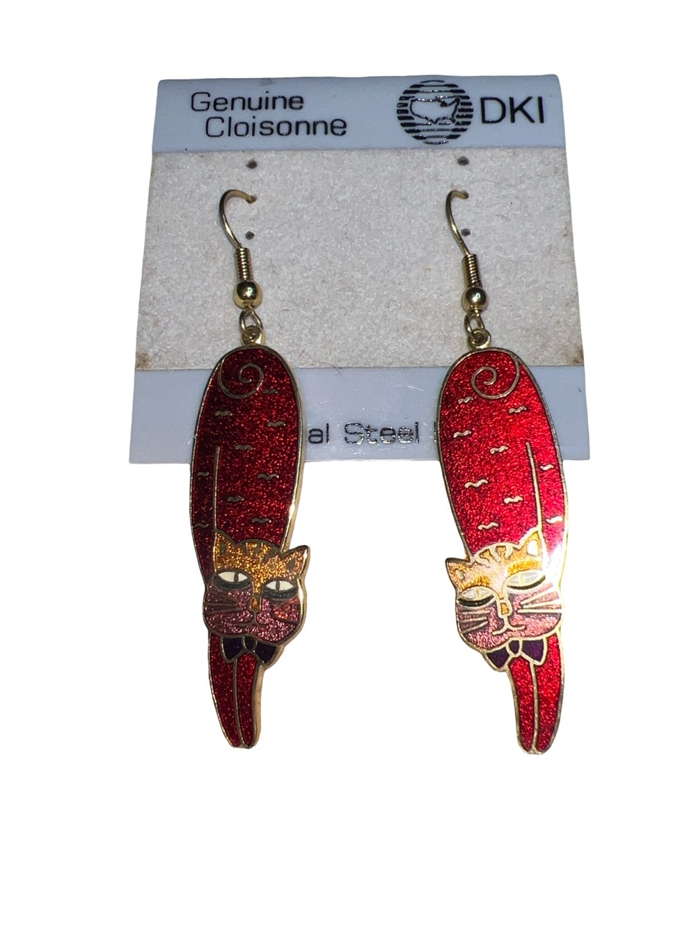vintage genuine cloisonne Dangle Cat Earrings